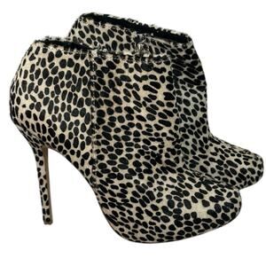 Leopard Calf Hair Stiletto Ankle Boots Size 9 Y2K Statement Heels